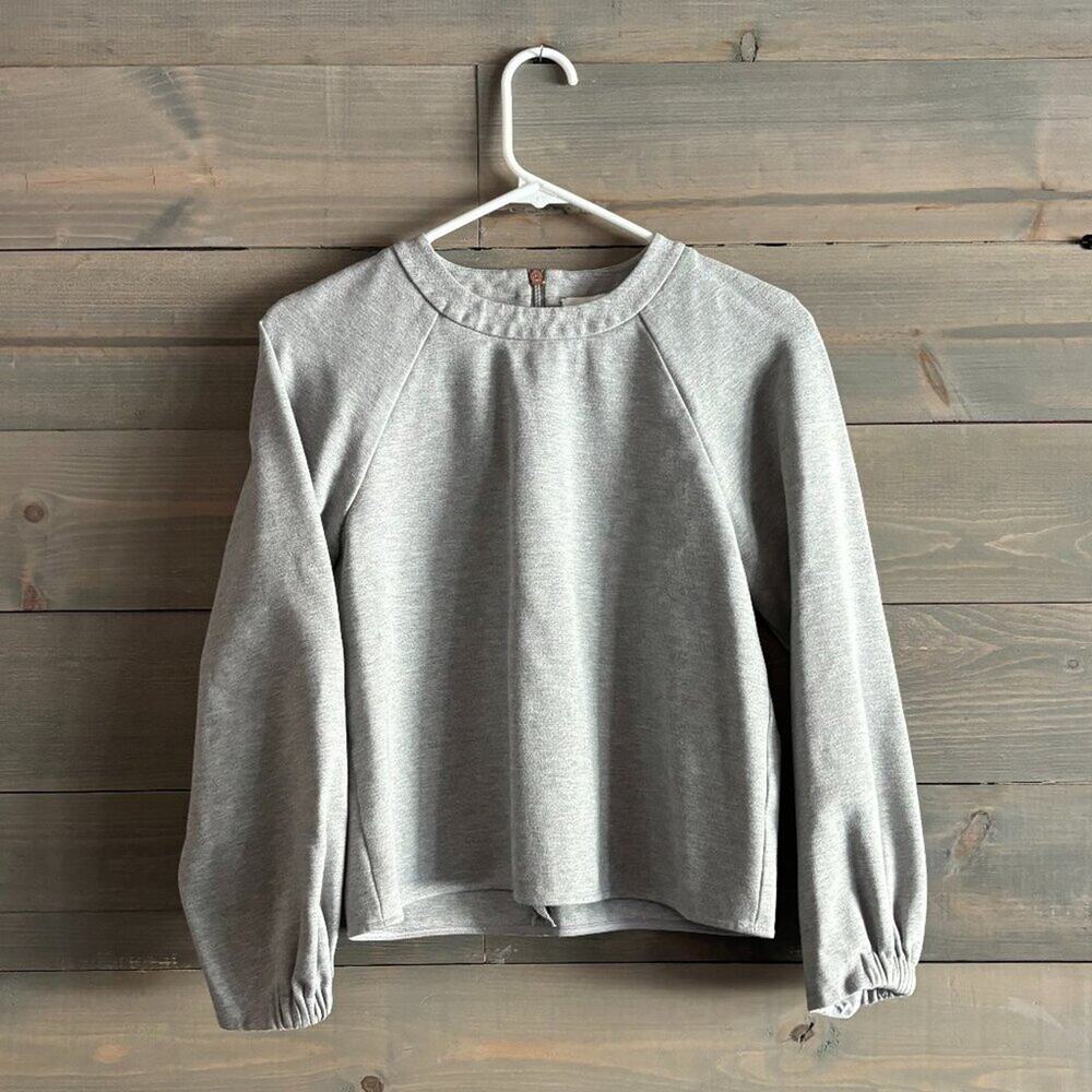 TIBI | Grey Crewneck Sweatshirt XS Elevated Basics Zip Back Designer Minimal